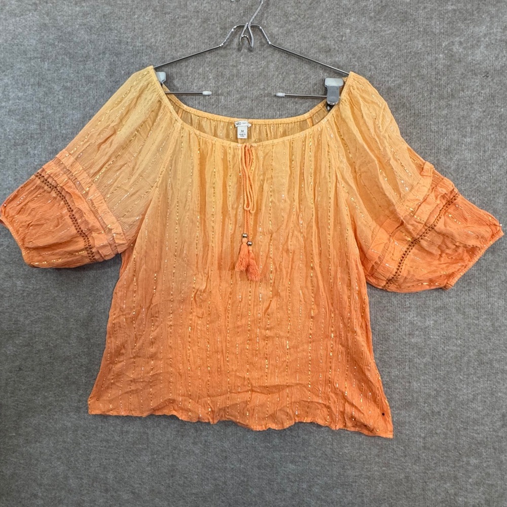 Cato Ombre Peasant Top Skirt Set M Orange Gold Metallic Boho Festival Blouse - Picture 3 of 15
